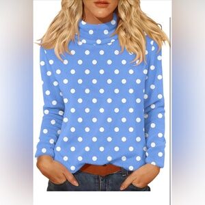 Blue Polka Dot Turtleneck Sweatshirt